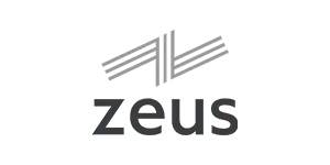 Zeus logo with an abstract lightning-bolt icon above the wordmark in gray.