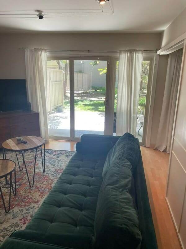 living room, green couch