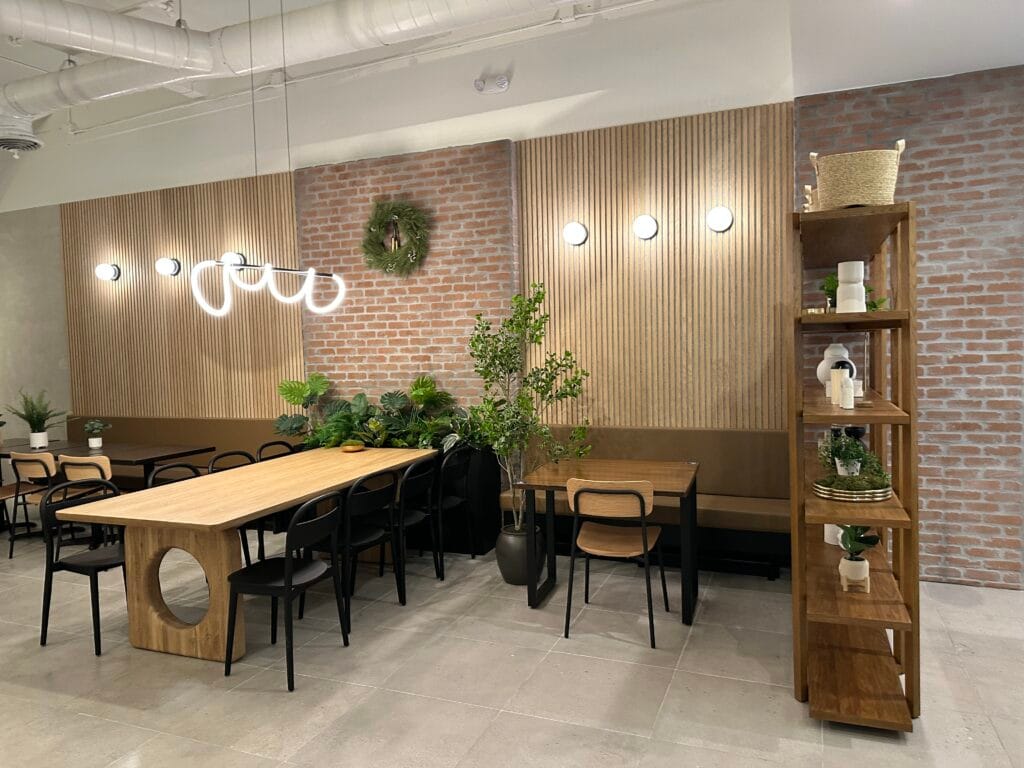 Professional office cleaning of a modern employee break room in San Jose.